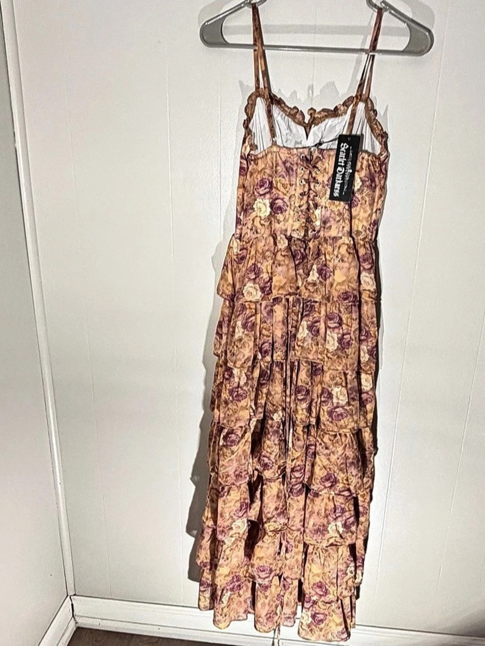 Scarlett Darkness Floral Lace-Up Maxi Dress in Brown & Pink Size 6 NWT